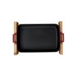 Чугунена тава за печене 26 x 40 см с дървена подложка, червен цвят, LAVA Турция