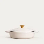 Плитка чугунена емайлирана тенджера с капак 2.5 литра ANDREAS - крем, HOMLA Полша