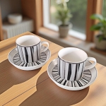 Керамични чаши за кафе или чай 200 мл с подложни чинийки - 4 части, Хармония