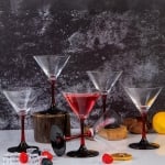 Стъклени чаши за мартини 200 мл, 6 броя, червено/черно столче