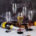 Стъклени чаши за шампанско 270 мл, 6 броя, червено/черно столче