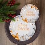 Коледна порцеланова чиния 19 см Merry Christmas, сребрист цвят