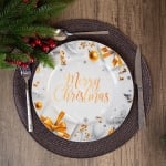 Коледна порцеланова чиния 19 см Merry Christmas, сребрист цвят