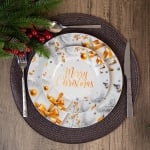 Коледна порцеланова чиния 26.5 см Merry Christmas, сребрист цвят