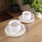 Керамични чаши за кафе или чай 200 мл с подложни чинийки - 4 части, Бяла прелест