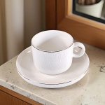 Керамични чаши за кафе или чай 200 мл с подложни чинийки - 4 части, Бяла прелест