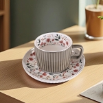 Керамични чаши за кафе или чай 230 мл с подложни чинийки - 4 части, Пролетна градина