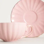 Порцеланова чаша за кафе 150 мл с чинийка MINA, розова, HOMLA Полша