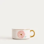 Керамична чаша - купа с капак 600 мл MEREN - розово цвете, HOMLA Полша