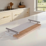 Мраморно плато за сервиране с дръжки, 35 x 16.5 см, бяло