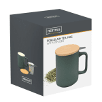 Керамична чаша за чай със стоманен филтър и бамбуков капак 375 мл  - зелена, Nerthus Испания