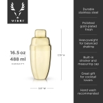 Стоманен шейкър за коктейли 500 мл HeavyWeight - Gold, VISKI Америка