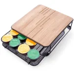 Органайзер за кафе капсули с дървен плот и метална стойка