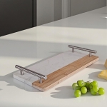 Мраморно плато за сервиране с дръжки, 35 x 16.5 см, бяло