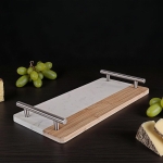 Мраморно плато за сервиране с дръжки, 35 x 16.5 см, бяло