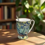 Чаша за чай или кафе с лъжичка с красиви ириси