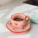 Керамична чаша за чай 540 мл - червени сърца