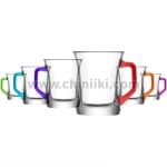 Стъклени чаши за топли напитки 225 мл с цветни дръжки ZPL, 6 броя