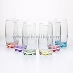 Стъклени чаши за вода и безалкохолно 390 мл с цветно дъно CORAL, 6 броя