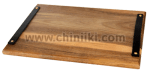 Правоъгълна акациева дъска с кожени дръжки за сервиране и презентация, 31 x 23 см