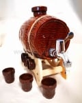 Керамично буренце за алкохол на дървена поставка, 6 чашки и канелка