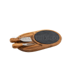 Комплект дървено плато с каменна плоча и 2 ножа за сирена