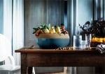Керамична купа - фруктиера с корков капак 36 см, синьо зелен цвят, LARGE STORAGE BOWL, EMILE HENRY Франция