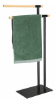Метална стойка за кърпи с бамбукови рамена, цвят черен мат