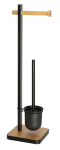 Метална стойка за тоалетна хартия и четка, 21 x 18 x 67 см, цвят черен мат