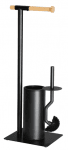 Метална стойка за тоалетна хартия и четка, 21 x 18 x 67 см, цвят черен мат