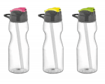 Пластмасова бутилка за вода със сламка 730 мл FALCON, зелена, жълта и розова капачка