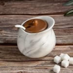 Порцеланова захарница с бамбуково капаче и лъжичка, мраморен ефект
