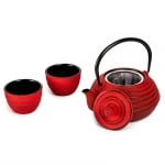 Комплект за чай чугунен чайник с цедка с 2 броя чаши, червен цвят, Luigi Ferrero