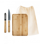Комплект за готвачи 4 части - дъска, нож, белачка и торбичка за зеленчуци, PEBBLY Франция