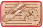 Бамбукова дъска за рязяне на хляб 28 х 18 см, червен кант, PEBBLY Франция