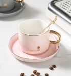 Порцеланова чаша за чай 200 мл с чинийка и лъжичка, HAPPINESS PINK