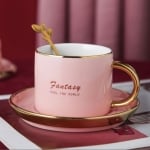 Порцеланова чаша за чай 250 мл с чинийка и лъжичка, FANTASY PINK