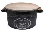 Метална кутия за хляб с дървен капак, цвят черен