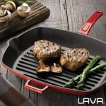 Чугунен грил тиган 26 x 26 см със стъклен капак, оранжев цвят, LAVA Турция