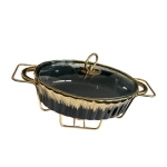 Порцеланов овален съд за топло сервиране със стъклен капак 33 x 19.5 см, MODERN BLACK OVAL DISH
