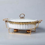 Порцеланов овален съд за топло сервиране със стъклен капак 34 x 23 см, MODERN WHITE OVAL DISH