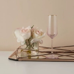 Стъклени чаши за шампанско 195 мл, 6 броя, розов цвят, Harmony Pink Gold Rim