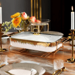 Керамичен съд за топло сервиране със стъклен капак 31 x 16 см, White & Gold