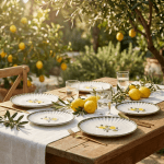 Керамичен сервиз за хранене 18 части OLIVE, декор лимони