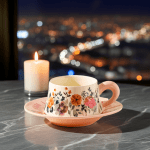 Порцеланова чаша с чинийка за кафе и чай 300 мл, Нежно розово