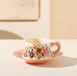 Порцеланова чаша с чинийка за кафе и чай 300 мл, Нежно розово