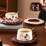 Порцеланова чаша с чинийка за кафе и чай 300 мл, Flowers adventure tulips