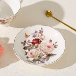 Порцеланова чаша с чинийка и лъжичка за кафе и чай 250 мл, White Rose