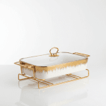 Керамичен съд за топло сервиране със стъклен капак 31 x 16 см, White & Gold