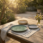 Керамичен сервиз за хранене 18 части Nordic - сив, бежов, зелен